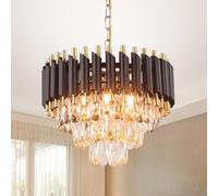 FRIXCHUR Black and Gold 15.7" Crystal Chandelier Ceiling Light 3 Tier Flush Mount Ceiling Lamp for Bedroom Living Room Dining Room Hallway, E14*5 (Bulbs Not Included)