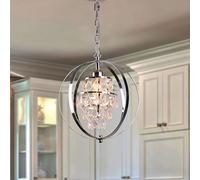 FRIXCHUR Crystal Globe Pendant Light Chrome E27 30 cm Adjustable Chain | Four-tier K9 crystal globe with polished chrome rings and a 1 m adjustable chain for indoor ceiling lighting