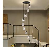 FRIXCHUR High Ceiling Long 9-Light Black Pendant Chandelier Modern Crystal Pendant Light Hanging Chandeliers for Spiral Staircase Stairwell Foyer Entryway Living Room
