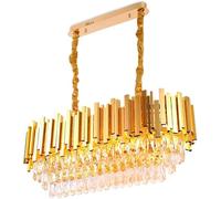 FRIXCHUR Modern Crystal Chandelier 31.5'' Gold Luxury K9 Crystal Flush Mount Ceiling Light 3-Tier Crystal Chandeliers Oval Crystal Ceiling Pendant Light Chandelier for Dining Table Kitchen Island