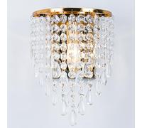 FRIXCHUR Modern Crystal Wall Light in Drop Shape Gold Finish Elegant LED Wall Light for Bedroom, Living Room, Dining Room, Hallway and Staircase
