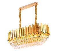 FRIXCHUR Oval Crystal Chandelier Gold Ceiling Light Luxury K9 Crystal Flush Mount Pendant Light Adjustable Ceiling Lamp for Dining Room Living Room Kitchen Island Bedroom, E14x10 Lights