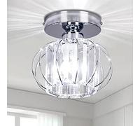 FRIXCHUR Small Chandelier Semi Flush Mount Ceiling Light Fixture Chrome Flush Mount Ceiling Lighting Crystal Ceiling Light Fixture for Hallway Closet Kitchen Island Dining Room Bedroom E26 Base