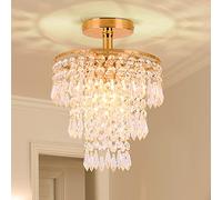 FRIXCHUR Small Crystal Chandelier Light Fixture Flush Mount Ceiling Light Gold Crystal Chandeliers for Hallway Kitchen Foyer Bedroom Dining Room 7.9 Inch