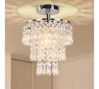 FRIXCHUR Small Crystal Chandelier Silver Ceiling Light Flush Mount Chandelier Light Fixture Ceiling Mount for Dining Room Bedroom Hallway Foyer Closet,7.9 Inch, Chrome