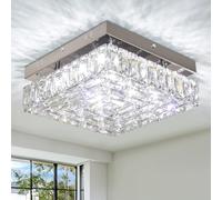 FRIXCHUR Square Flush Mount Crystal Chandelier LED Crystal Ceiling Light Modern Small Ceiling Light Fixture for Bedroom Hallway Kitchen (6500K Cool White)
