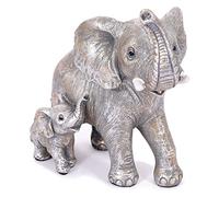 FriyGardcn Cute Silver Elephant Statue Home Décor Good Luck Elephant with The Baby Décor for Shelf Good Gifts for Women Decoration for Living Room, Bedroom, Office