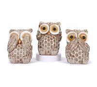 FriyGardcn Set of 3 Owl Statues Home Décor, Cute Owl Figurines for Shelf, Living Room Bedroom Office Desktop, Bookshelf, Animal Sculptures Gifts,Small Decor Accents Items for Birds Lovers