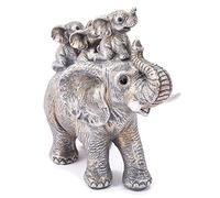 FriyGardcn Silver Elephant Statue with 3 Calves Good Luck Figurine