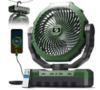 FRIZCOL 3-in-1 Camping Fan - Portable Fan Rechargeable - 24000mAh 9-Inch Battery Powered Fan(140Hrs) - USB Fan with Light & Remote for Indoor, Outdoor, Tent, Travel, BBQ, Fishing, Jobsite - Green