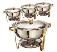 Frizoky Chafing Dishes for Buffet 4 Pack, 6QT Round Chafing Dish Buffet Set Stainless Steel Buffet Food Warmers Sets for Catering Events Parties Dinners with Complete Set,Gold and Silver (4)