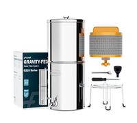 Frizzlife G210-SCALE Gravity-Fed Water Filter System, NSF Certified Element with Scale Inhibition Reduces 99% Chlorine, Taste & Odor, Impurity, Purifier System with Stand for Home, Camping, 9.46L