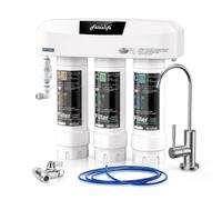 Frizzlife Under Sink Water Filter with Brushed Nickel Tap, 0.5 Micron Carbon Block, Removes 99.99% Lead & Chlorine, NSF/ANSI 42 & 53 Certified,3 Stage Water Filter System SP99