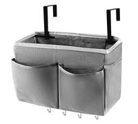 Frjjthchy Beside Storage Organizer 5 Pockets with 4 Hooks Hanging Storage Bag for Headboards/Bunk Bed (Grey)