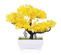 Frjjthchy Mini Artificial Bonsai Tree Plants with Plastic Cement Pots for Home Office Décor (Yellow)
