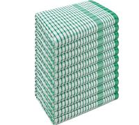 FRNHZ Pack of 10 Heavy Duty 80gm/pc WonderDry Checked Cotton Kitchen Tea Towels - Absorbent - Durable (Green)