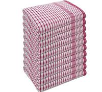 FRNHZ Pack of 10 Heavy Duty 80gm/pc WonderDry Checked Cotton Kitchen Tea Towels - Absorbent - Durable (Red)