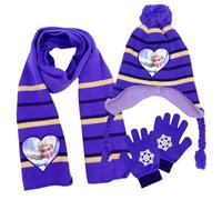 Fro-zen 3PCS Winter Warm Beanie Hat Scarf Gloves Set for Children Aged 2-8