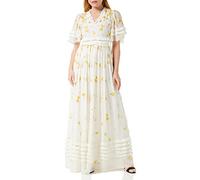 Frock and Frill Women's Floral Embroidered Dress Special Occasion, White, 14