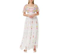 Frock and Frill Women's Floral Embroidered Dress Special Occasion, White, 16