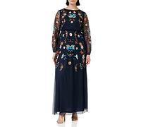 Frock and Frill Women's Frock Frill Floral Embroidered Special Occasion Dress, Navy, 10 UK