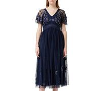 Frock and Frill Women's Iva Embroidered V Neck Midi Dress Party, Blue (Navy #000080), (Size:12)