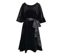 Frock Tales Dana Dress - Black Velour With Belt - Medium - Black Print