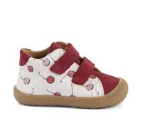 Froddo - Girls' Ollie S Low Shoes Made of Water-Repellent Leather with Cherry Motif, Barefoot First Walking Shoes with Fastening, TR Sole - White Red - G2130328, White Red, 5 UK Child