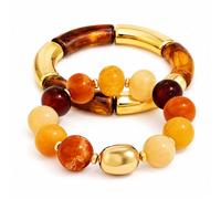 Frodete Chunky Beaded Bracelet Brown Buddahgirl Bangles for Women Stretch Bracelet Stack Autumn Fall Jewelry Gifts, One Size, Stone, no gemstone