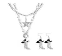 Frodete Cowgirl Western Jewellery Outfits for Women Sparkly Rhinestone Cowgirl Accessories Cowboy Boots Hat Necklace Earrings Country Concert Outfits for Women, Metal, No Gemstone