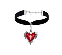 Frodete Gothic Red Velvet Choker Necklace for Women Punk Style Heart of Thorns Cross Pendant Vintage Rose Crystal Gothic Cross Choker Halloween Mystery Lolita Jewelry, Metal, No Gemstone