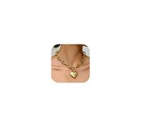Frodete Heart Pendant Necklace for Women - Chunky Gold Chain Statement Jewelry with Puffy Love Charm Choker, Perfect Everyday Layering Gift, Zinc, No Gemstone
