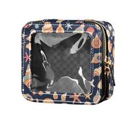 FRODOTGV 4th July American Independence Day Leather Clear Small Makeup Bag for Girls Cosmetic Case Travel Toiletry Tote, Seashells Different Shapes and Starfish, One Size