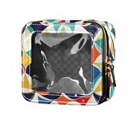 FRODOTGV 4th July American Independence Day Leather Clear Small Makeup Bag for Girls Cosmetic Case Travel Toiletry Tote, Seamless Tiles Portuguese Spanish Italian, One Size