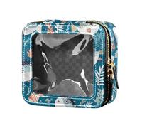 FRODOTGV 4th July American Independence Day Leather Clear Small Makeup Bag for Girls Cosmetic Case Travel Toiletry Tote, Puffer Hawaiian Fish and Seaweed, One Size