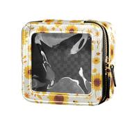 FRODOTGV 4th July American Independence Day Mini Clear Makeup Bag for Purse for Girls Portable Cosmetic Organizer Toiletry with Zipper, Sunflower Corner Boho Watercolor Background, One Size