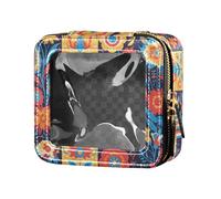 FRODOTGV 4th July American Independence Day Mini Clear Makeup Bag for Purse for Girls Portable Cosmetic Organizer Toiletry with Zipper, Vector Illustration Ukrainian Folk Pattern, One Size