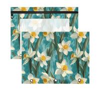 FRODOTGV Aesthetic Narcissus Turquoise pencil poucheses Clear Window 3 Hole Pocket for 3 Rings Binder 2 Pack Students School Supplies