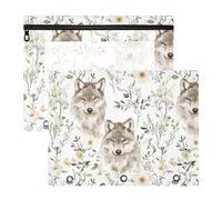 FRODOTGV Aesthetic Wolfs Pencil Bags Pouches with Smooth Zippers 3 Rings Pocket for 3 Rings Binder 2 Pack Students Class Supplies