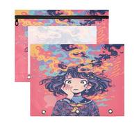 FRODOTGV Anxious Girl Burgundy Pencil Bag Pouches Portable 3 Hole Pocket for 3 Rings Binder 2 Pack Students Class Supplies