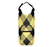 FRODOTGV Argyle Buffalo Plaid Yellow Black Sling Water Bottle Holder Space-Saving Insulated Bottle Carrier 20/24/32/40oz Water Bottle Carrier with Strap