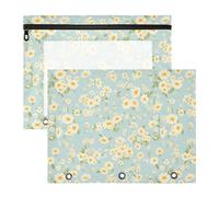 FRODOTGV Art Daisy Flowers Pencil Binder Pouches with 3 Reinforced Grommets Plastic File Folder for 3 Rings Binder 2 Pack Teacher Class Supplies
