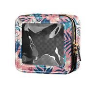 FRODOTGV Beautiful Vintage Pattern Bouquets Leather Clear Makeup Bag for Purse Travel Toiletry Pouches Portable Cosmetic Organizer for Girls, Tigers Print Hawaiian, One Size