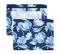 FRODOTGV Beauty Tulips Royal Blue Pencil Bag Pouches with Zipper Plastic File Folder for 3 Rings Binder 2 Pack Teacher Class Supplies
