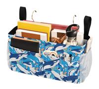FRODOTGV Bedside Caddies Killer Whale on Blue Hanging Organizer Bags with Fixed Straps and Water Bottle Holder for Bunk, Hospital Beds, College Dorm Rooms, Baby Bed Rails, Camp