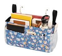 FRODOTGV Bedside Caddy Storage Bag Funny Cute Colorful Faces Of Cats on Blue Hanging Organizer Bags with Pockets for Glasses Books Mobile Phones Keys