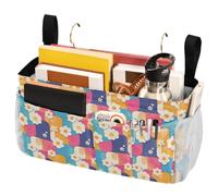 FRODOTGV Bedside Caddy Storage Bag Retro Checker Board Groovy Flower Hanging Organizer with Pockets for Bunk and Hospital Beds, Dorm Rooms Bed Rails