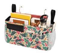 FRODOTGV Bedside Caddy Storage Bag with Big Pockets And Bottle Holder Hanging Organizer Bags for Bedroom, Loft, Tent, Curtain, Bunk bed Shelf Accessories Christmas Holly Berries
