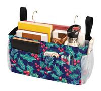 FRODOTGV Bedside Caddy Storage Bag with Pockets Hanging Organizer Bags for Home Bunk Bed Dorm Sofa Christmas Holly Leaves