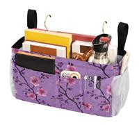 FRODOTGV Bedside Caddy Vintage Cherry Blossom Purple Hanging Organizer with Pockets for College Dorm Rooms Bed, Hospital Bed, Baby Bed Rails
